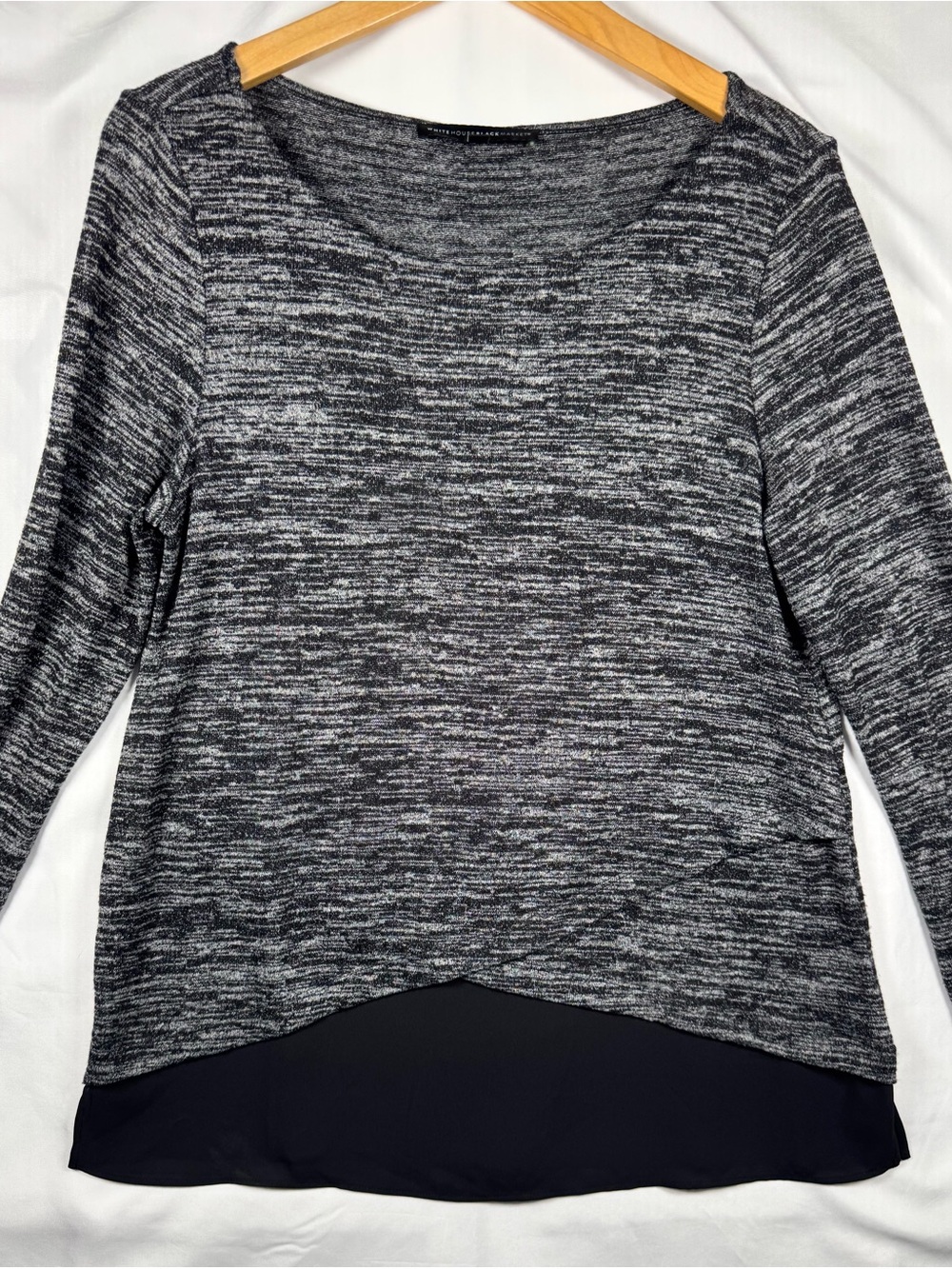 White House Black Market Gray Marled Long-Sleeve Layered Hem Top SZ S EUC Soft